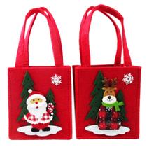 Sacola papai noel rena na neve em feltro vermelho - kit 2 peças Sacola papai noel rena na neve em feltro vermelho - kit 2 peças