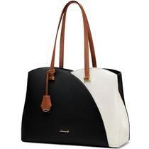 Sacola para laptop LOVEVOOK para mulheres de 17 polegadas preta-bege-marrom