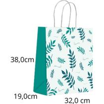 Sacola para Presente Decorada Folhas Grande 32X38X19CM Pacote com 10