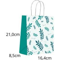Sacola para Presente Decorada Folhas Pequena 16,4 X 21 X 8,5 CM - Pacote com 10