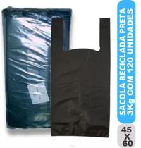 Sacola Plástica Reciclada Reforçada Preta 120 Un 3kg 45x60Cm