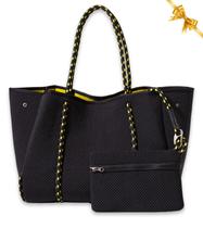 Sacola POP-UPS, grande de neoprene para mulheres, preta, amarela, pontilhada