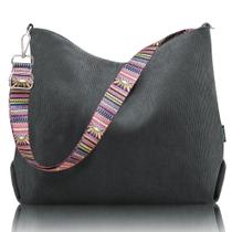 Sacola Prite de Corduroy para Mulheres com Zíper - Cinza