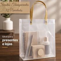 Sacola Transparente Grande 23x27x11cm Pacote com 12 Unidades para Presente e Lembrancinhas