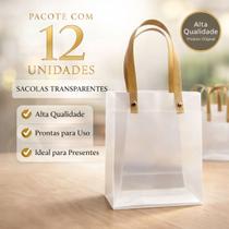 Sacola Transparente Pequena 15x20x7cm Pacote com 12 Unidades para Presente, Lembrancinha