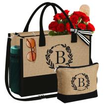 Sacola YOOLIFE Jute Initial 43x34x17 cm com bolsa de maquiagem Sacola YOOLIFE Jute Initial 43x34x17 cm com bolsa de maquiagem