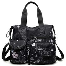 Sacola Younuo Floral Black impermeável de nylon para mulheres Sacola Younuo Floral Black impermeável de nylon para mulheres