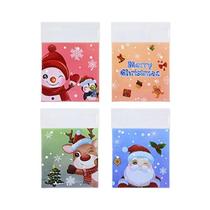 Sacolas De Doces De Natal 100pcs, Embalagem Autoadesiva Para Lanches Com Tema De Papai Noel E Boneco