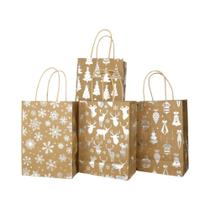 Sacolas De Papel Kraft Douradas E Prateadas Para Presentes De Natal Com Tema De Papai Noel, Árvore