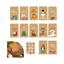 Sacolas De Papel Kraft Para Presentes De Natal Com Adesivos Para Embalagem De Doces E Biscoitos,
