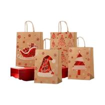 Sacolas De Presente De Natal Com Alças, 4 Designs, Sacolas De Papel Kraft Para Lembrancinhas De