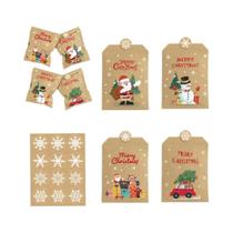 Sacolas De Presente De Natal Em Papel Kraft Com Adesivos Para Embalagem De Doces E Biscoitos,