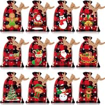 Sacolas de presente de Natal Shappy de 24 peças, sacolas pequenas com cordões para o Natal, com 12 designs para lembrancinhas e suprimentos de Natal e Ano Novo (estilo lindo, 7 x 5 polegadas)