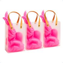 Sacolas De Presente Média Papel Transparente 24x19cm Kit 3