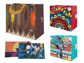 Sacolas de Ráfia Ecobag Retornáveis 1 Grande 2 Média 2 Mini Sortido B4U