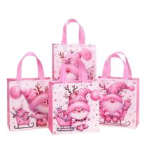 Sacolas dobráveis não tecidas rosa de Natal, pacote com 12 Sacolas dobráveis não tecidas rosa de Natal, pacote com 12