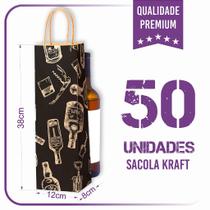 Sacolas Kraft Para Bebidas, Vinho - Modelo Preto (50 Unidades) - Dalpack Embalagens