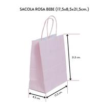 Sacolas Papel Kraft Presente Coloridas 17,5x8,5x21,5cm - Rosa Bebê (Kit 10)