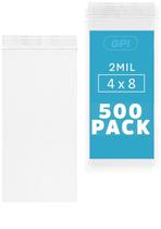 Sacos com zíper GPI 4 x 8 cm, 500 unidades, 2 mil, plástico transparente, pode ser fechado novamente