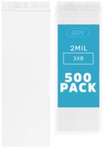 Sacos com zíper GPI de 3 x 8 cm, pacote com 500, plástico transparente, resselável, 2 mil