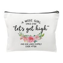 Sacos cosméticos de maquiagem inspiradores - Let's Get High - Funny Cotton Zipper Pouch Travel Bag Toiletry Make-Up Case for Women Stoner Friend Sister Bestie Birthday Gifts