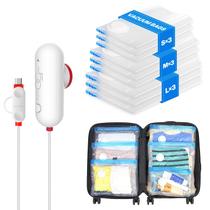 Sacos de armazenamento a vácuo VMstr, pacote com 9 unidades com bomba USB para viagens Sacos de armazenamento a vácuo VMstr, pacote com 9 unidades com bomba USB para viagens