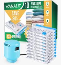 Sacos de armazenamento a vácuo WANALIT, pacote médio com 10 unidades, com bomba elétrica Sacos de armazenamento a vácuo WANALIT, pacote médio com 10 unidades, com bomba elétrica