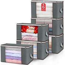 Sacos de armazenamento Budding Joy, pacote com 6, organizador de roupas de 90 litros, cinza Sacos de armazenamento Budding Joy, pacote com 6, organizador de roupas de 90 litros, cinza