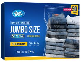 Sacos de armazenamento Clearware 50, grandes, 5 galões, 18 x 24 polegadas, com zíper