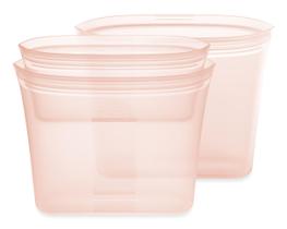 Sacos de armazenamento de alimentos com zíper, conjunto de 3 bolsas, silicone, pêssego