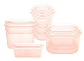 Sacos de armazenamento de alimentos com zíper, conjunto de 9 peças, silicone, pêssego