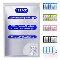Sacos de armazenamento de alimentos LinsKind 15 unidades de 19L Mylar com absorvedores de oxigênio