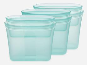 Sacos de armazenamento de alimentos reutilizáveis com zíper, conjunto de 3 sacolas, azul-petróleo, fabricado nos EUA