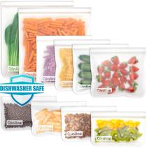 Sacos de armazenamento de alimentos reutilizáveis, pacote com 10 unidades, 2 litros, 4 sanduíches e 4 lanches