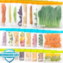 Sacos de armazenamento de alimentos reutilizáveis, pacote com 24, 8 litros, 8 sanduíches e 8 lanches