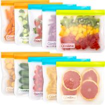 Sacos de armazenamento de alimentos reutilizáveis Qinline, pacote com 10 unidades de silicone, sem BPA