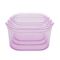 Sacos de armazenamento de alimentos reutilizáveis zip top 3 Conjunto de pratos Lavanda Recipiente de preparação de farinha de silicone Micro-ondas, lava-louças e de segurança do congelador Fabricado nos EUA