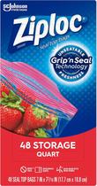 Sacos de armazenamento de alimentos Ziploc Quart Grip 'n Seal 48 unidades Sacos de armazenamento de alimentos Ziploc Quart Grip 'n Seal 48 unidades