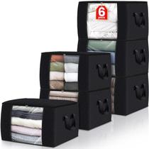 Sacos de armazenamento de roupas, pacote com 6 unidades, 60 L, dobráveis, pretas