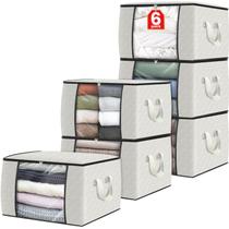 Sacos de Armazenamento Fab Totes 6 Unidades Dobráveis de Tecido 60L Marfim Sacos de Armazenamento Fab Totes 6 Unidades Dobráveis de Tecido 60L Marfim