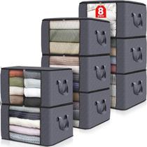 Sacos de armazenamento Fab Totes, pacote com 8 roupas, capacidade de 60 litros, cinza