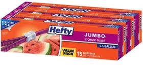 Sacos de Armazenamento Hefty Slider Jumbo - 9,5L (15 Unidades - Pacote com 3)