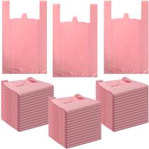 Sacos de camiseta de plástico Dunzoom 300 unidades com alças 30x50cm rosa
