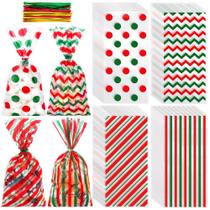 Sacos de celofane Aodaer Christmas Red Green 100 unidades com gravatas torcidas