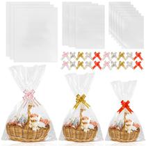 Sacos de celofane Label 50 unidades para cestas de presentes com laços de puxar Sacos de celofane Label 50 unidades para cestas de presentes com laços de puxar