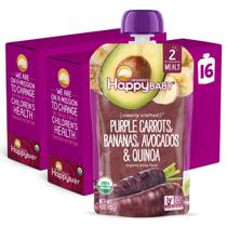 Sacos de comida para bebês Happy Baby Stage 2, cenoura roxa, pacote com 16