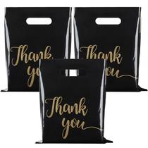 Sacos de compras de plástico ZORRITA Thank You, 9 x 12 polegadas, pacote com 100, pretos Sacos de compras de plástico ZORRITA Thank You, 9 x 12 polegadas, pacote com 100, pretos