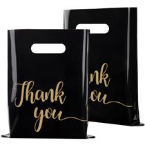 Sacos de compras Jutieuo 100 Pack Black Thank You 23x30cm LDPE Sacos de compras Jutieuo 100 Pack Black Thank You 23x30cm LDPE