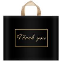 Sacos de compras WAKAKO Thank You, pacote de 60, 38x30cm, plástico preto