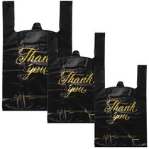 Sacos de compras Zonon Thank You Plastic 200 unidades, 3 tamanhos, pretos